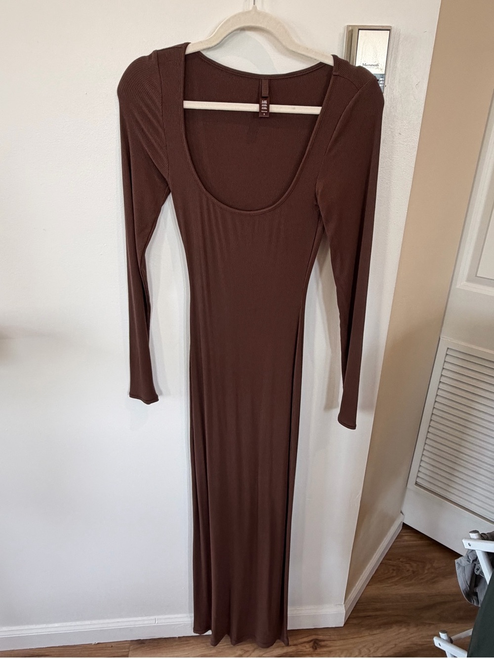 SKIMS Brown Long-Sleeve Scoop-Neck Maxi Dress